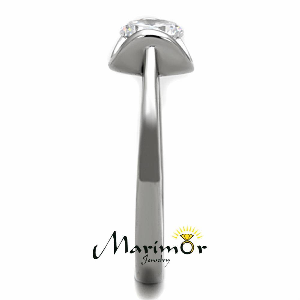 High Polished Stainless Steel .85 Ct CZ Promise / Engagement Ring Sizes 5-10