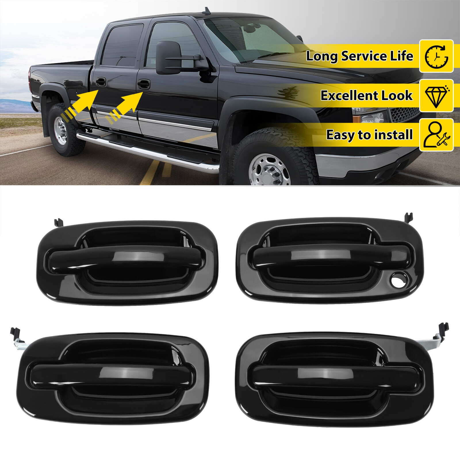 4Pcs NEW Outside Door Handles Set Painted Black For Silverado Tahoe Sierra 99-06
