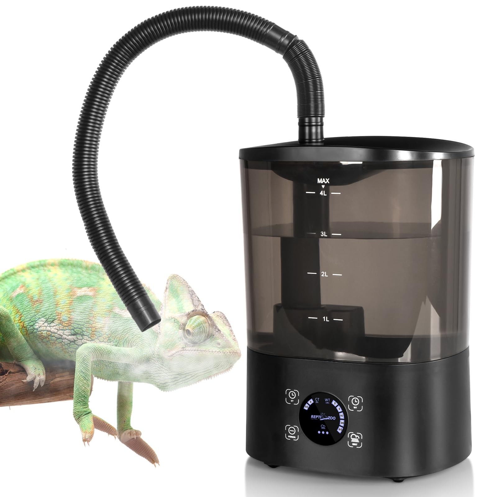 REPTI ZOO 4L Reptile Fogger Mister Humidifier w/ Integrated Tank, Digital Timer