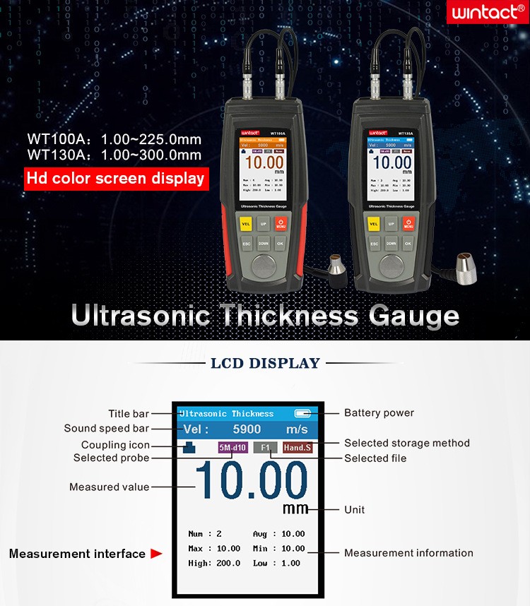 Digital Ultrasonic Thickness Gauge Tester 0.039 to 11.81 in For Metal Cast Iron