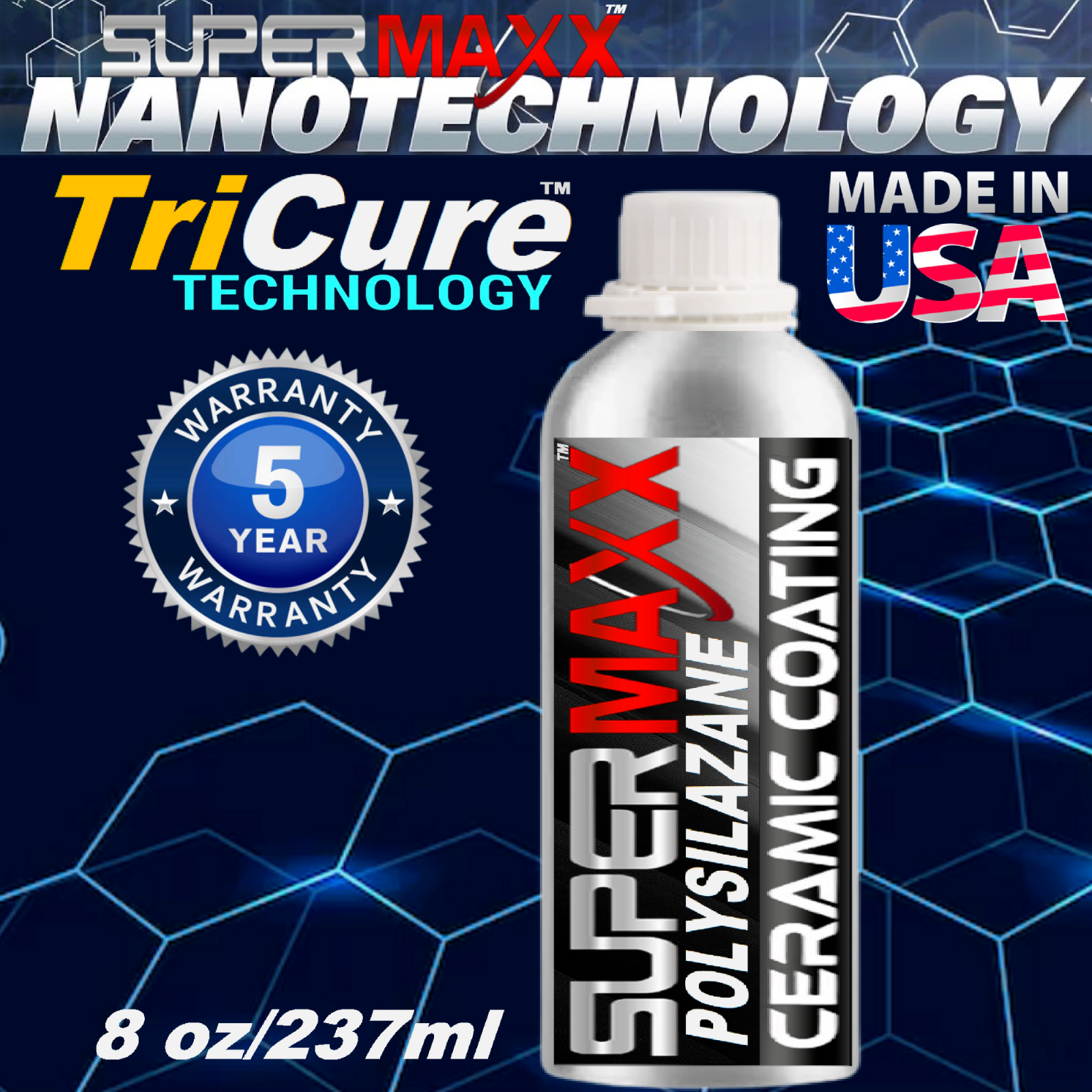 POLYSILAZANE CERAMIC CAR COATING TRICURE TECHNOLOGY PROTECTION 8oz/237ml - KIT