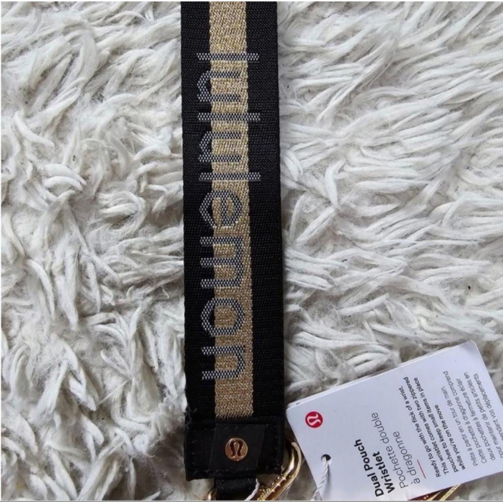 Lululemon Dual Pouch Wristlet Wallet Accessory Keychain Bag Black Grey and Gold