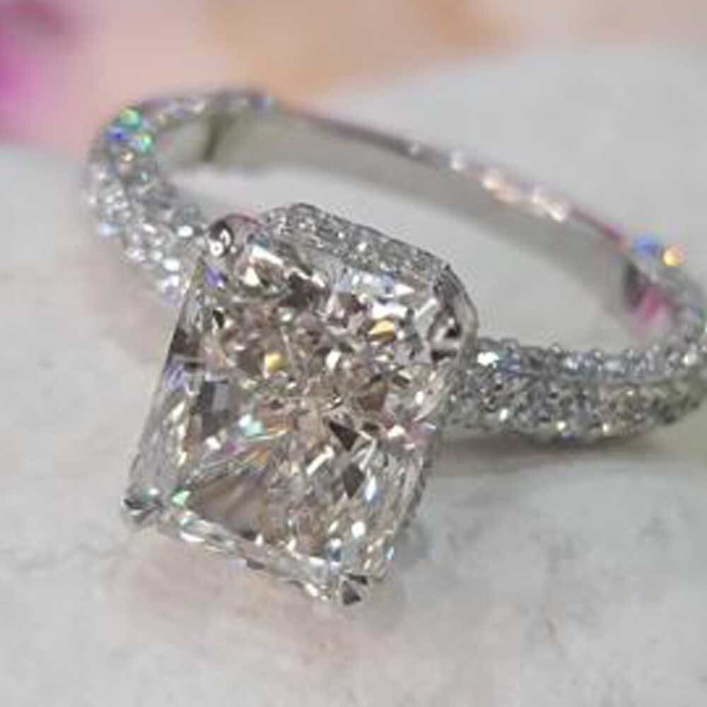 3.8 TCW Radiant Cut Moissanite Hidden Halo Engagement Ring 14K White Gold Plated