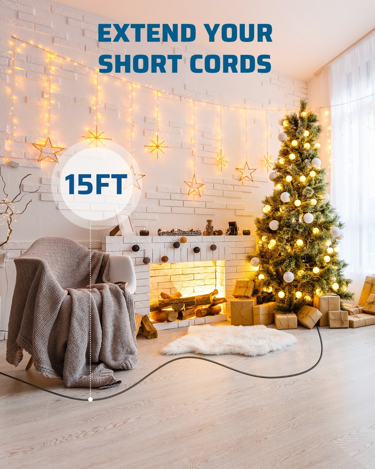 DEWENWILS Outdoor Extension Cord 15 FT, 3 Prong Indoor Outdoor 16/3 SJTW, 1 Pack