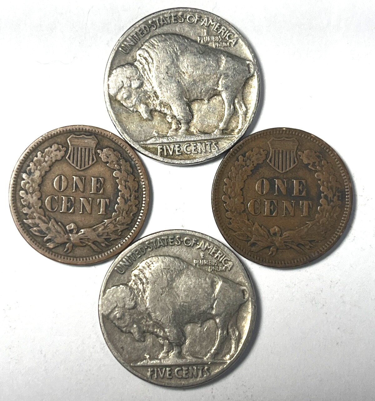 (2) BUFFALO NICKELS AND (2) INDIAN HEAD PENNIES 4 CLASSIC VINTAGE COINS
