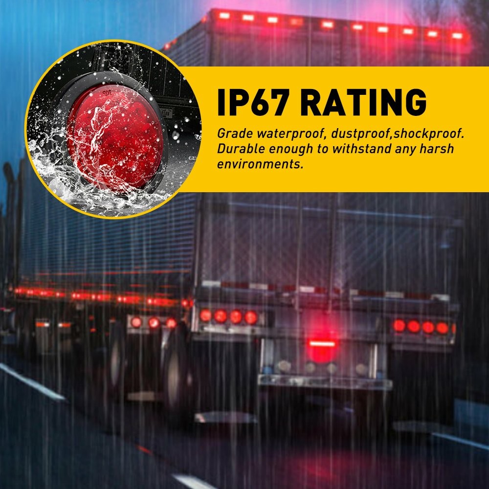 4"inch Round Red 12-LED Truck Trailer Stop Turn Tail Brake Lights Waterproof 12V
