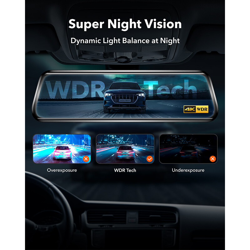 WOLFBOX G930 4K 10" Rear View Mirror Camera, Dash Cam Front and Rear for Car