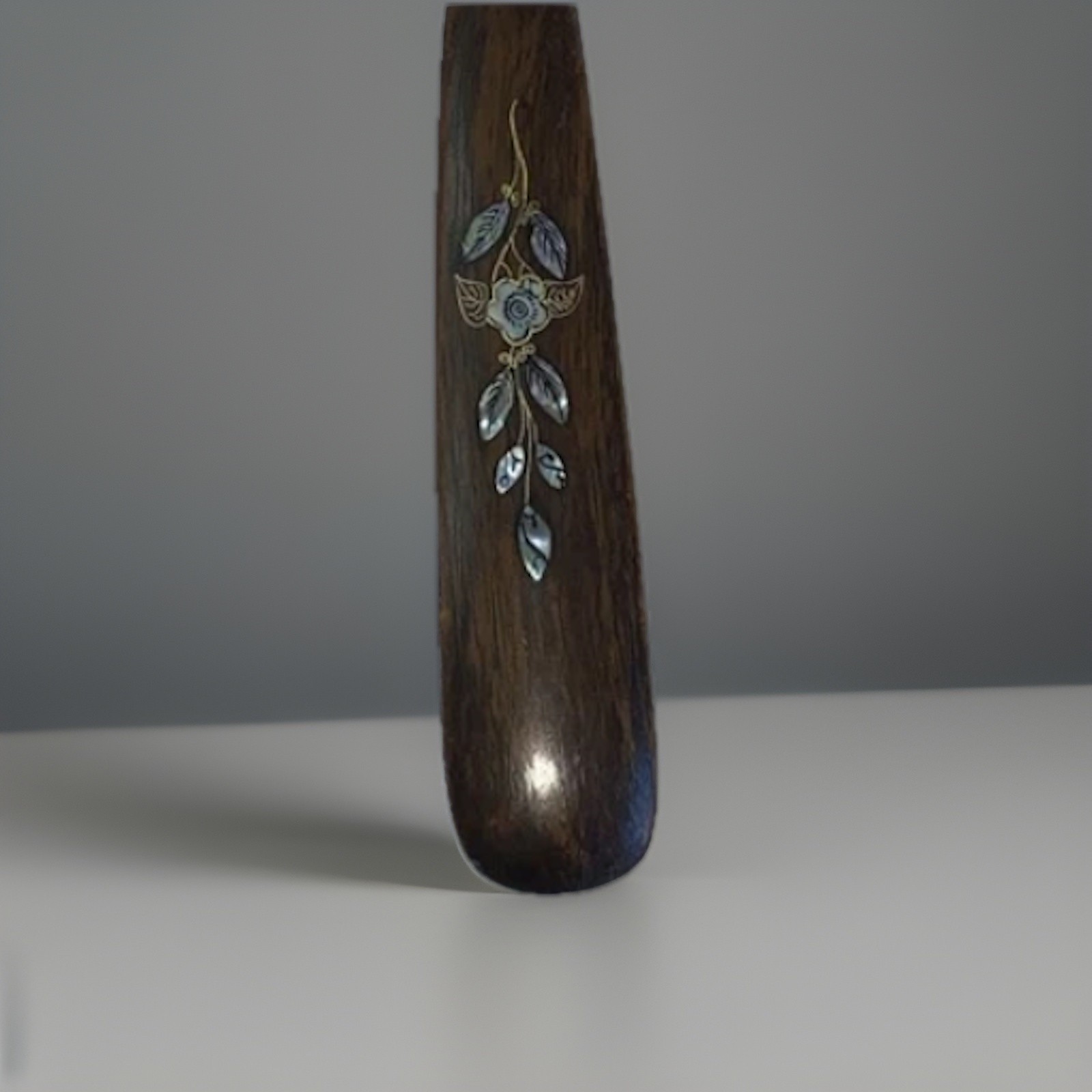 Vintage Wooden Shoehorn, Mother of Pearl inlaid Rich Classic Look