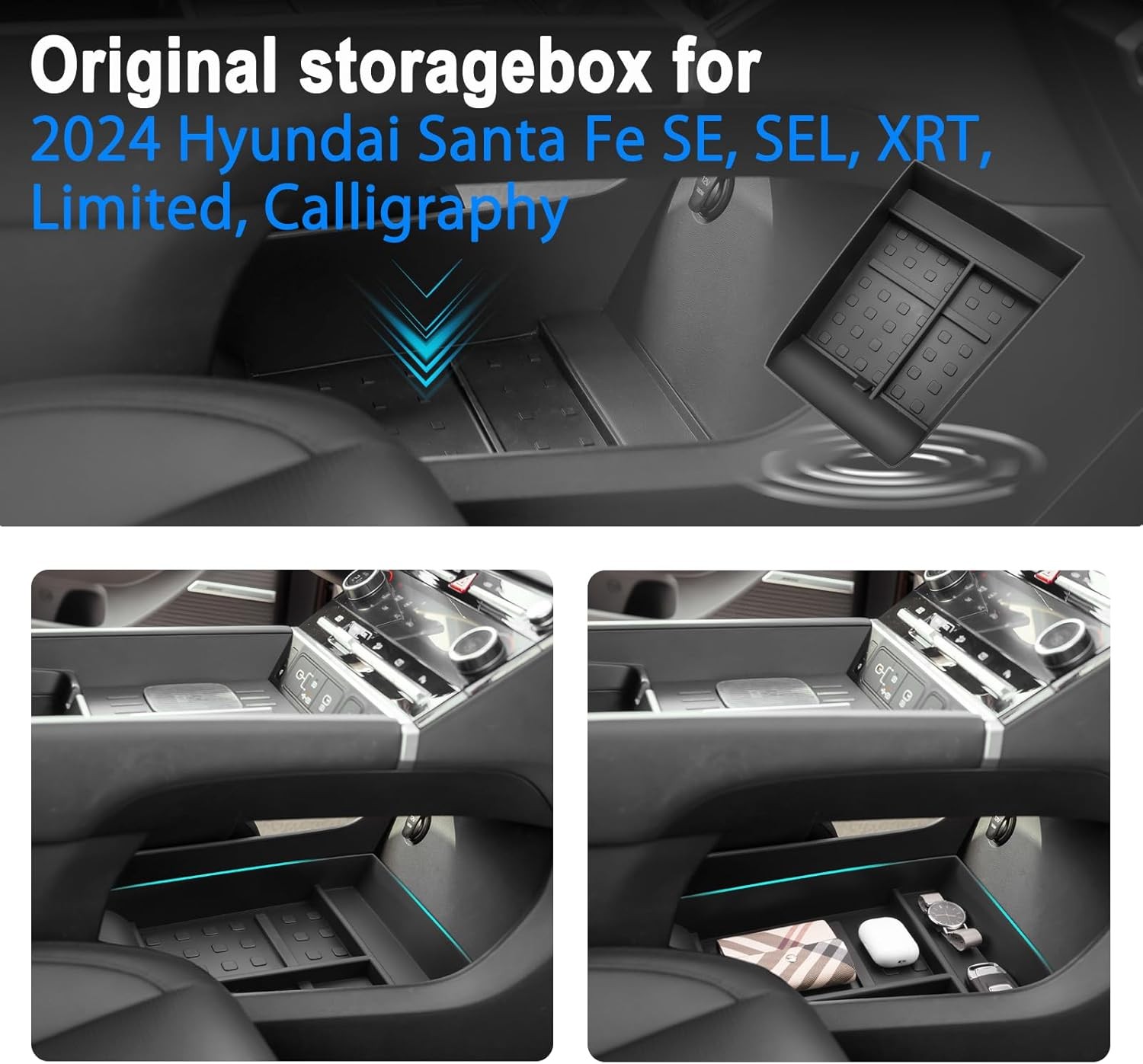 SHAOHAO for 2025 2026 Hyundai Santa Fe Under Console Organizer Tray for 2024 202