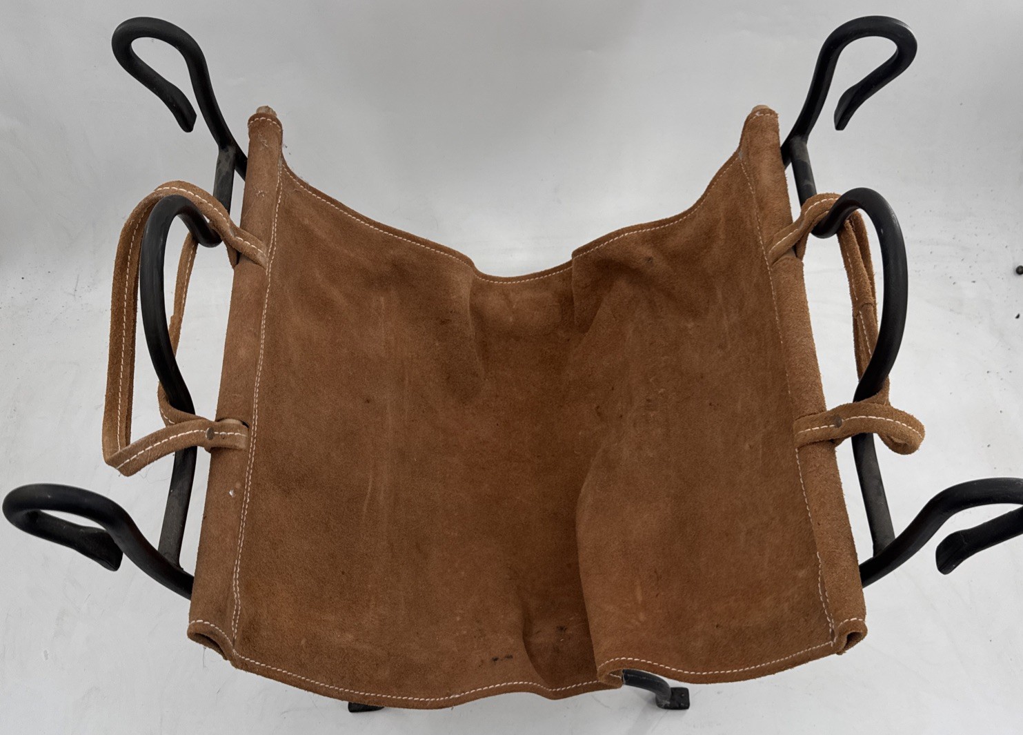 Vtg Firewood Log Carrier Rack Fireplace Wood Holder Suede Carrier Folding