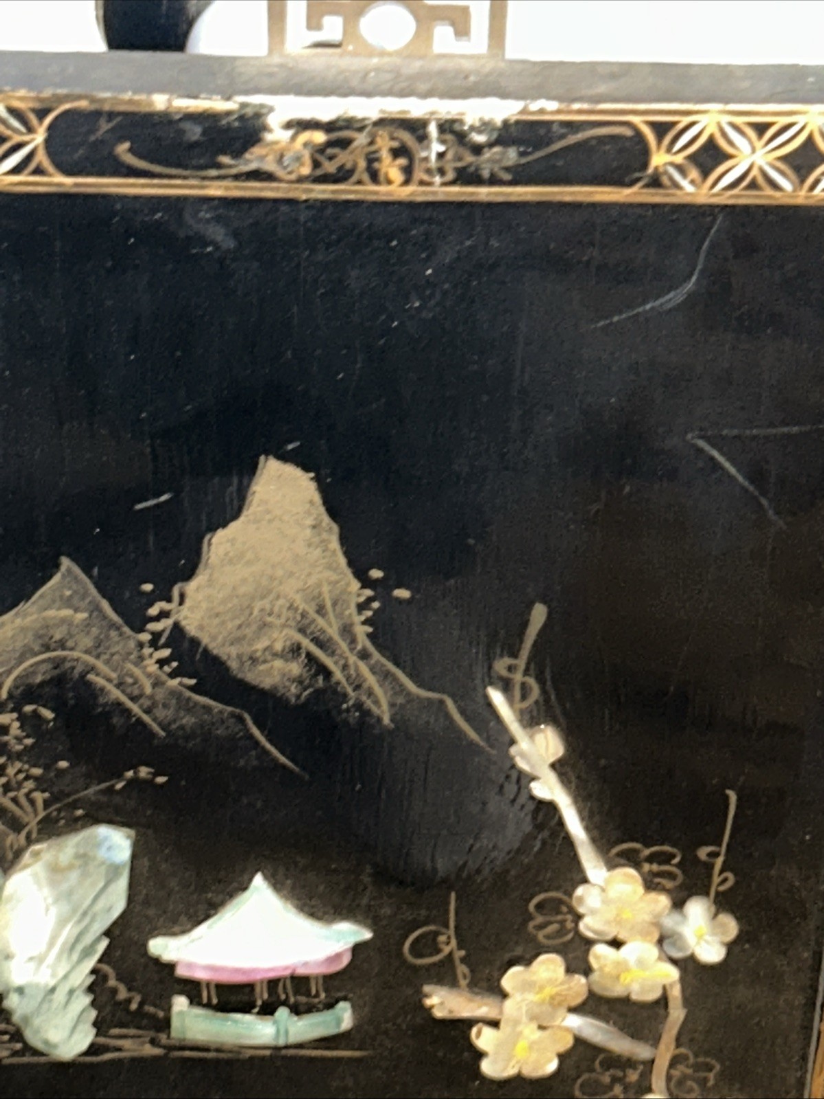 3 Vintage Laquered Asian With Mother of Pearl Panels 12”x 36”