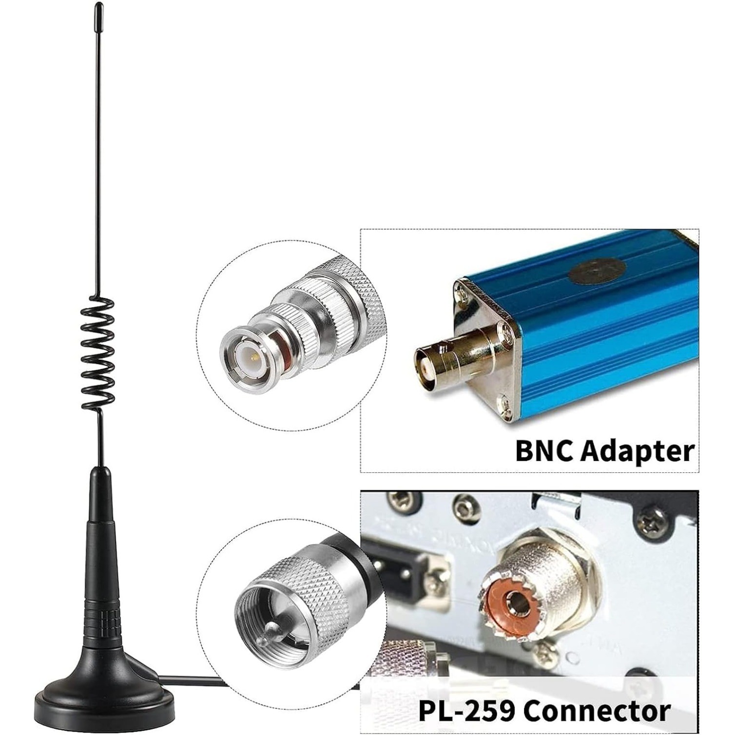 14 Inch CB Radio Antenna - Magnetic Mount, PL259 & BNC