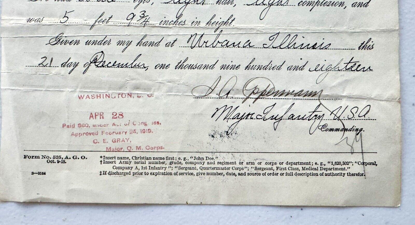 1918 WWI HONORBLE DISCHARGE PAPERS FROM THE UNITED STATES ARMY PRIVATE WESSMAN