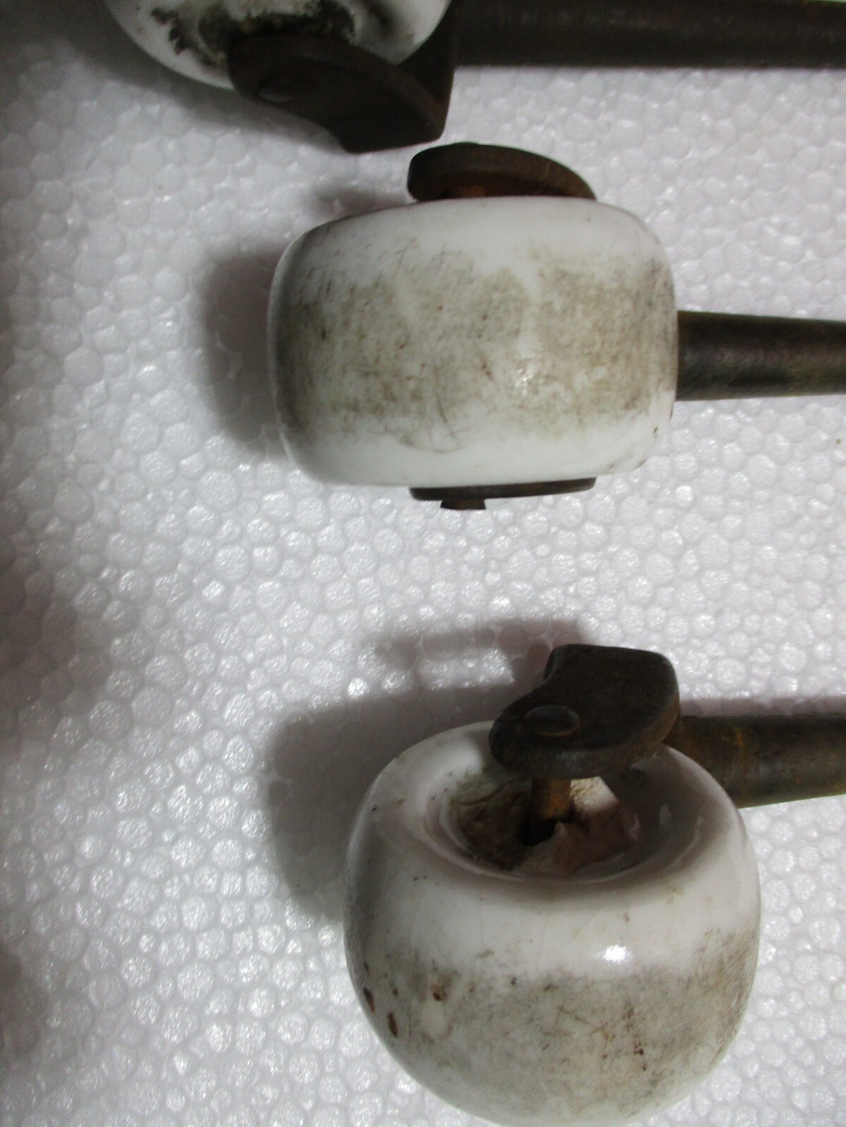 5 LARGE Antique Furniture Porcelain Caster Wheels Steel Pins NON MATCHING!!!