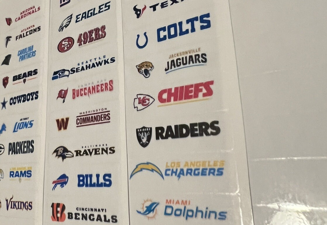 (32) Sports Card Dividers Sticker Labels with 32 NFL Team Logos Set