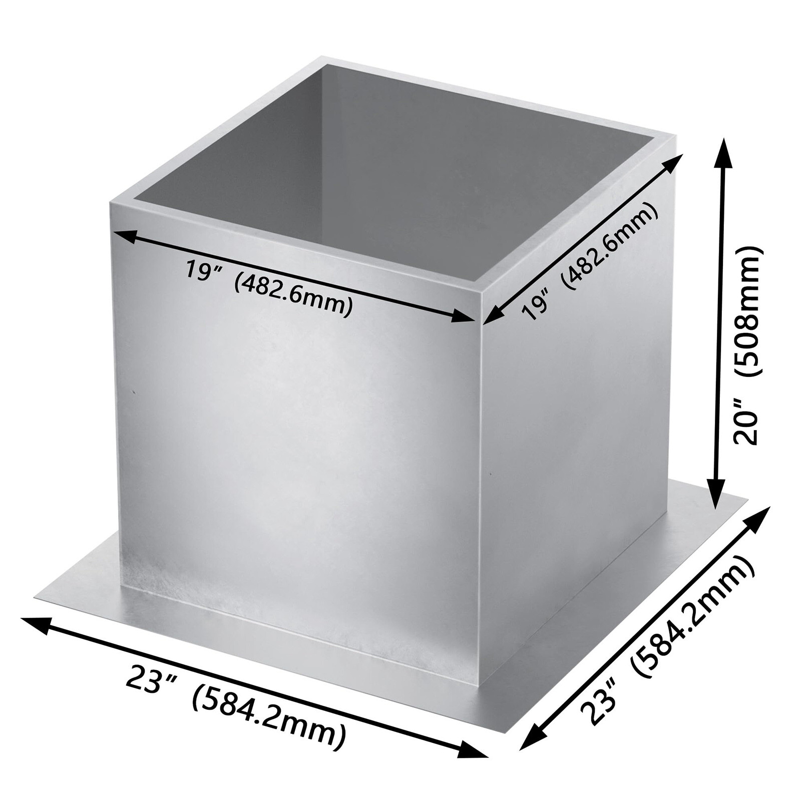 Roof Curb For Exhaust Fan 23” Square x 20”High Flat Bolt Curb 18 Gauge Galvanize