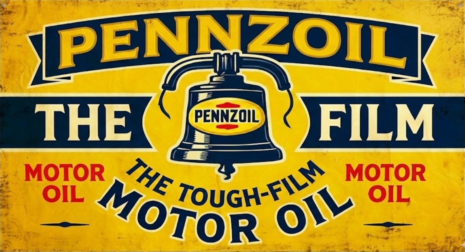 Pennzoil Banner Vintage 1930s Style - "The Tough Film Motor Oil" - Man Cave