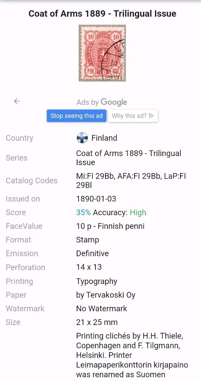 [2] 1889 Finland Sc#40 - Coat of Arms,Trilingual Issue, Lion. Used postage stamp