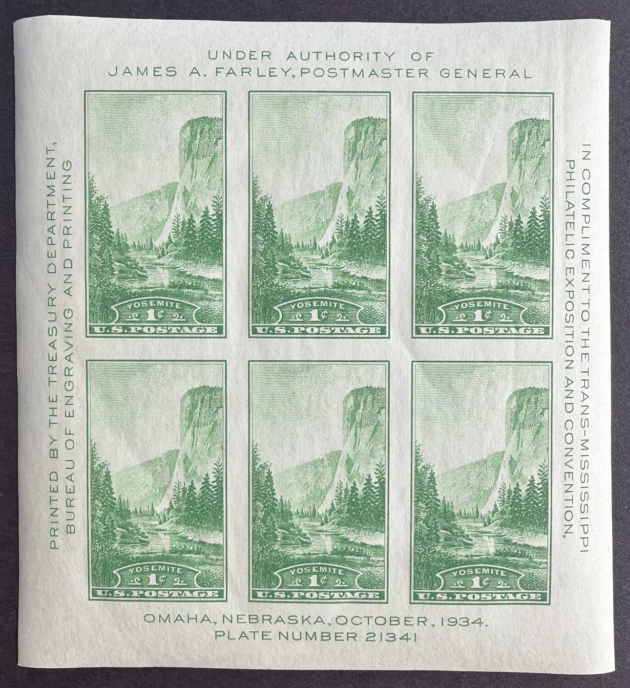 US 1934 Sc# 751 Souvenir Sheet MNH Trans-Mississippi Expo Yosemite El Capitan