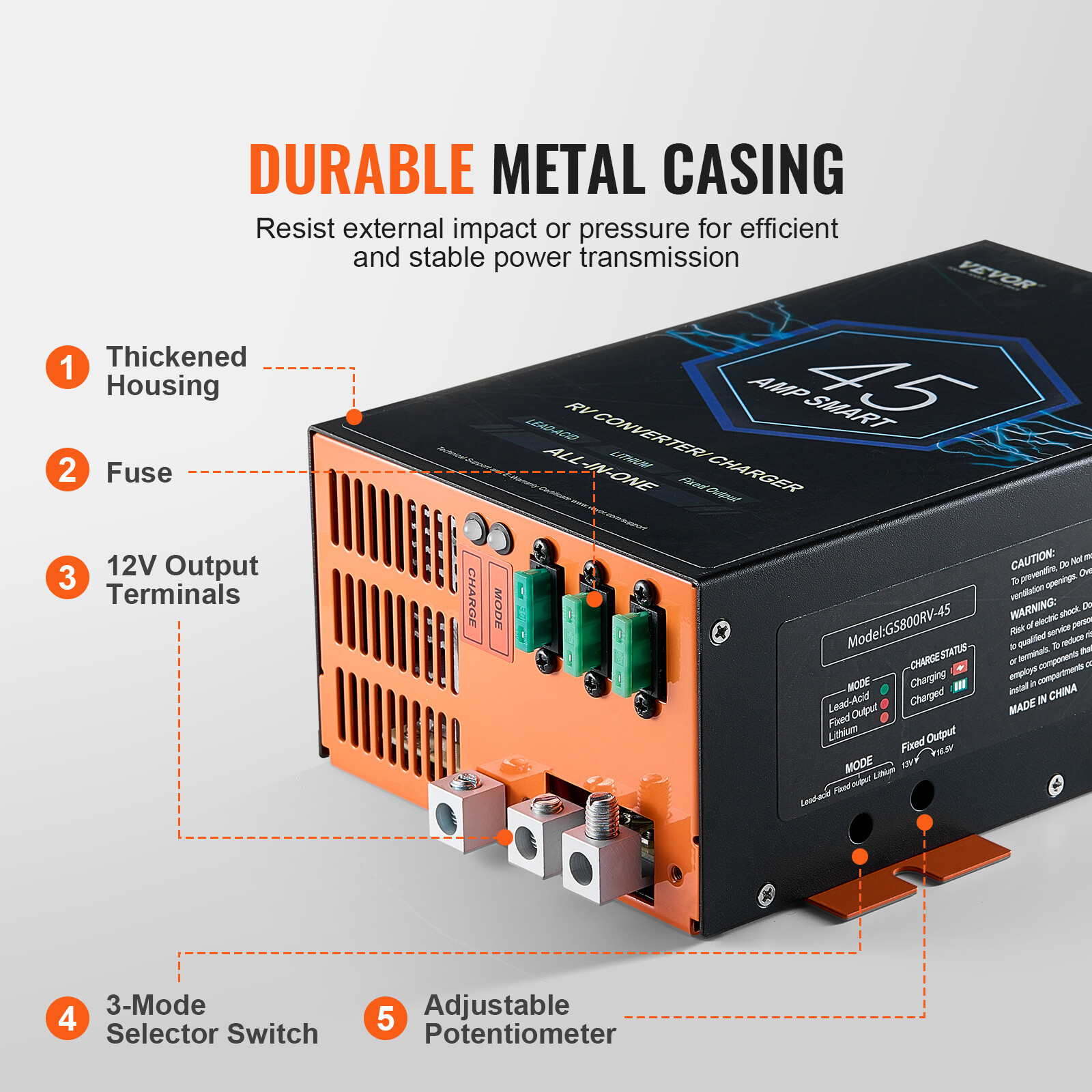 VEVOR RV Converter 45 Amp 110V AC to 12V DC RV Power Converter Battery Charger