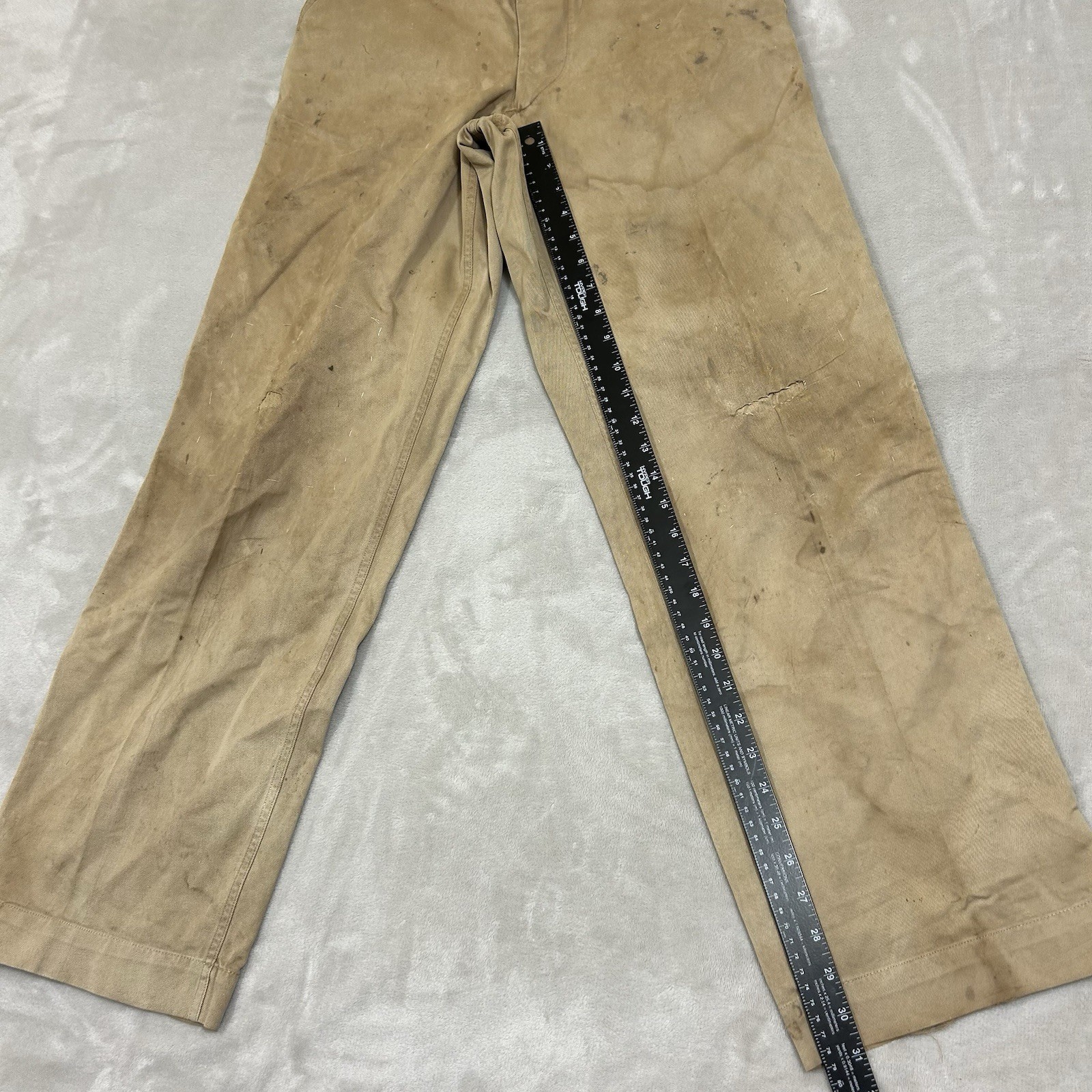 Vintage 1940s WW2 US Army Khaki Chino Cotton Uniform Pant 28x31 Button fly