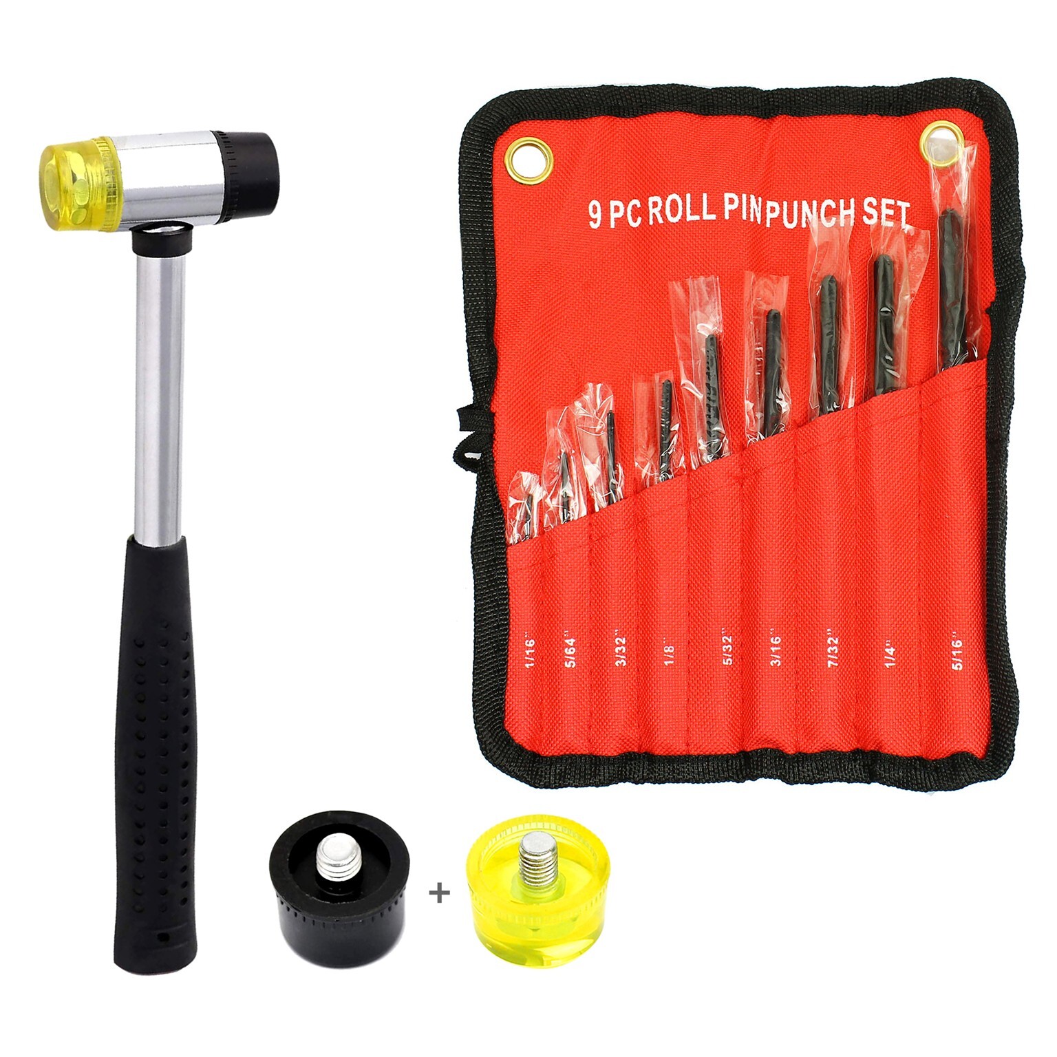 9PCS Forged Steel Roll Pin Punch w/Double Face Hammer Rifle Gunsmithing Jewelers