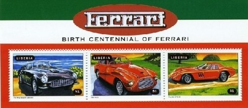 Liberia 1998 - Ferrari Cars Automobiles - Sheet of 3 Stamps - Scott #1372 - MNH