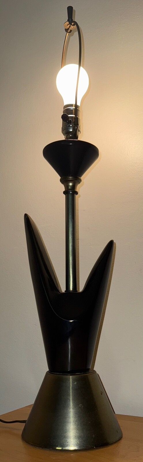 Vintage MCM Black Ceramic Boomerang Lamp Mid Century Modern Lighting Atomic 50s