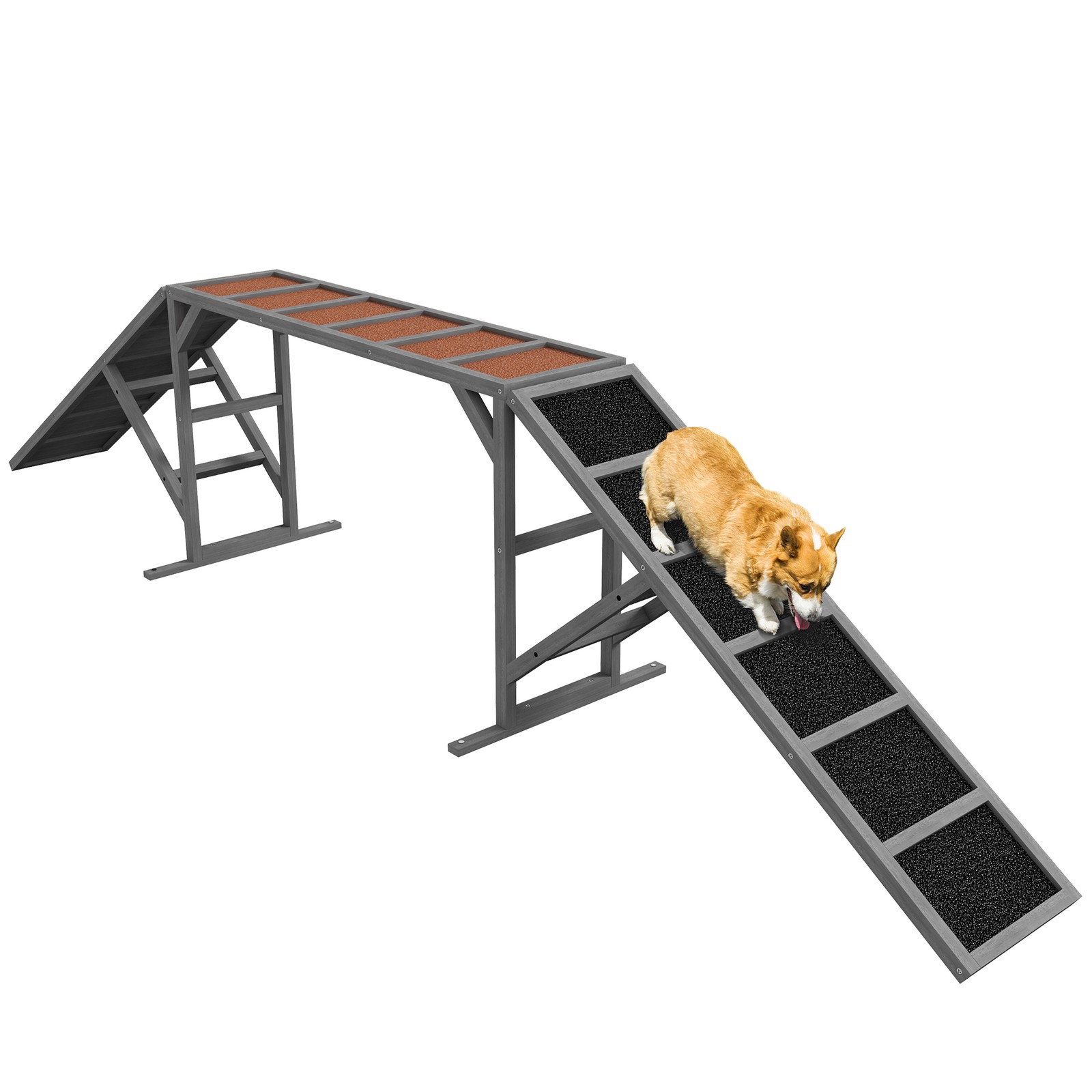 PawHut Dog Agility Equipment Ramp with Safety Bar, Non-slip Surface, Gray