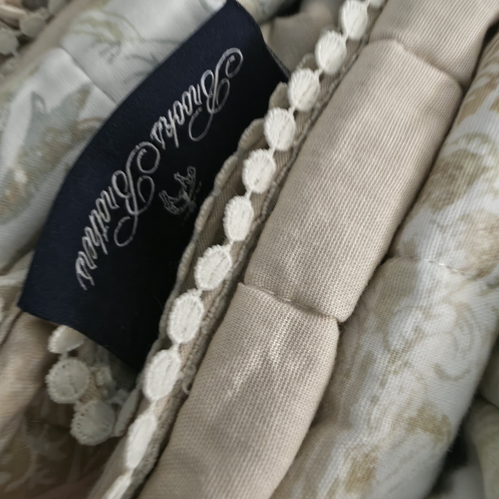 NEW Brooks Brothers Floral Bird King Size Cotton Quilt Set Scallop Border