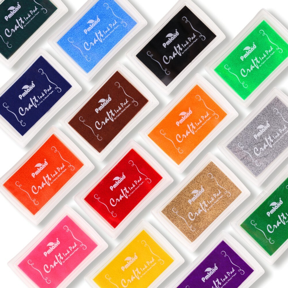 PMLAND Stamp Ink Pads for Craft, Stamp on Paper, Wood or Fabric, 15 Colors
