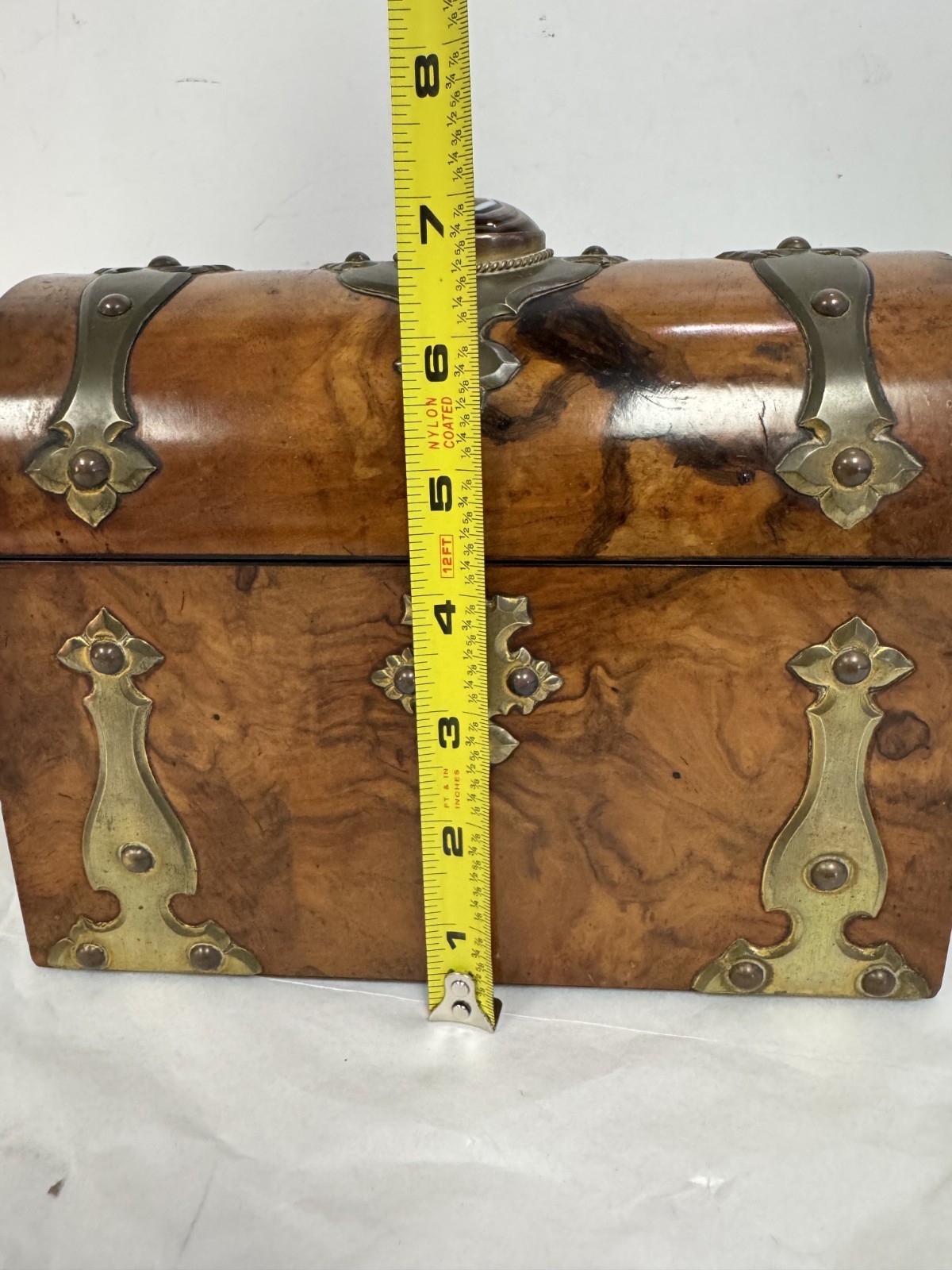 U28306 Antique VICTORIAN Burled Walnut Letter Stationary Box wBrass Gem G2U