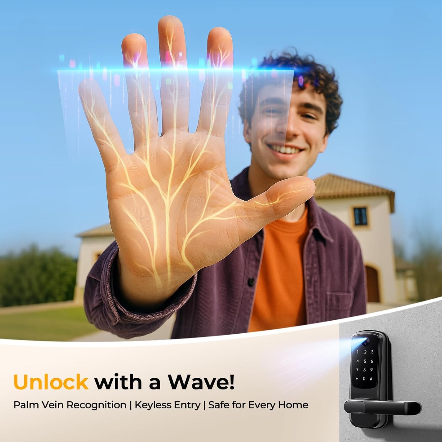 Palm Lock, Smart Door Lock with Palm Vein Recognition, Keyless Entry with Handle