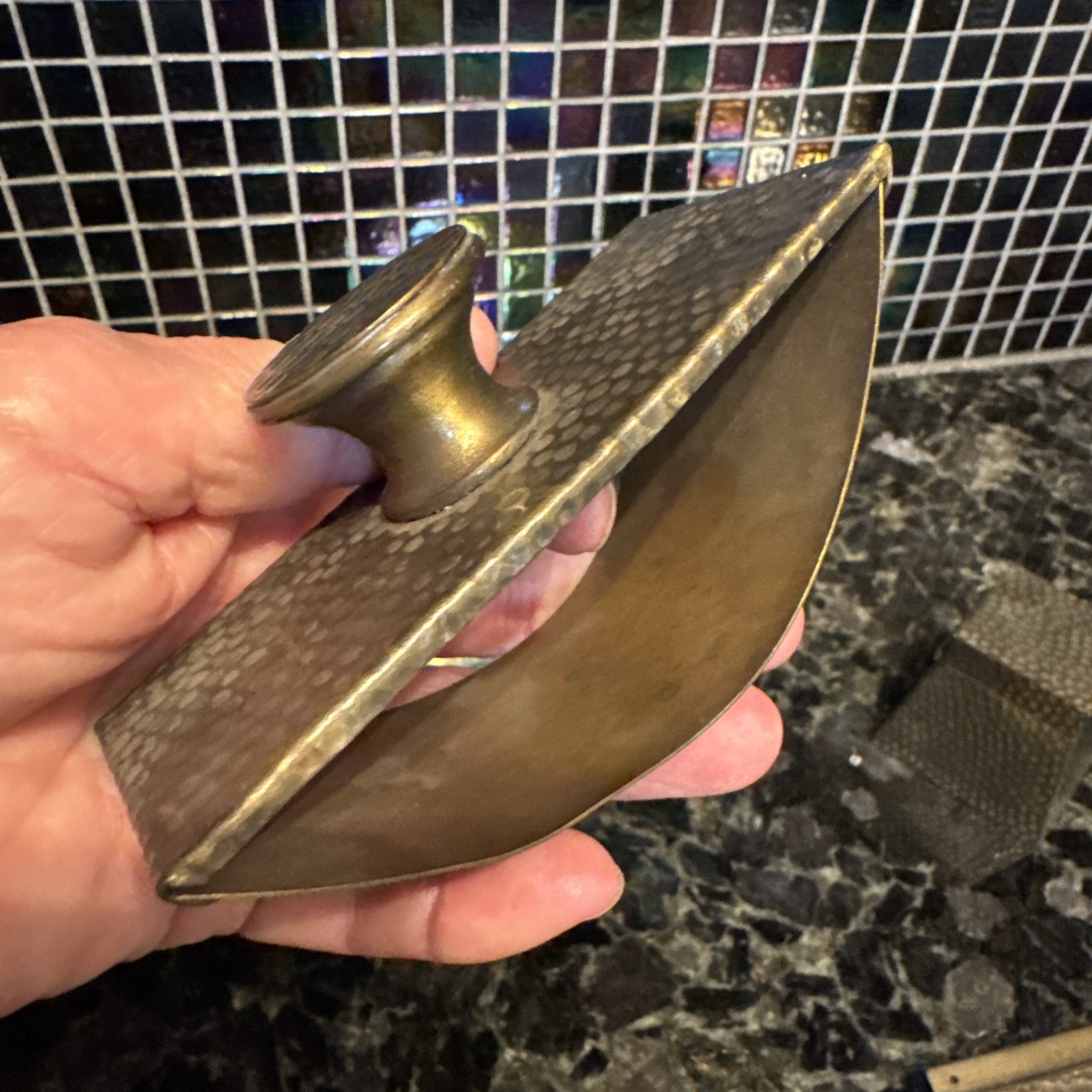 Vntg Signed S.W. FARBER NEW YORK Hammered Brass 7-piece Desk Set ART DECO EUC