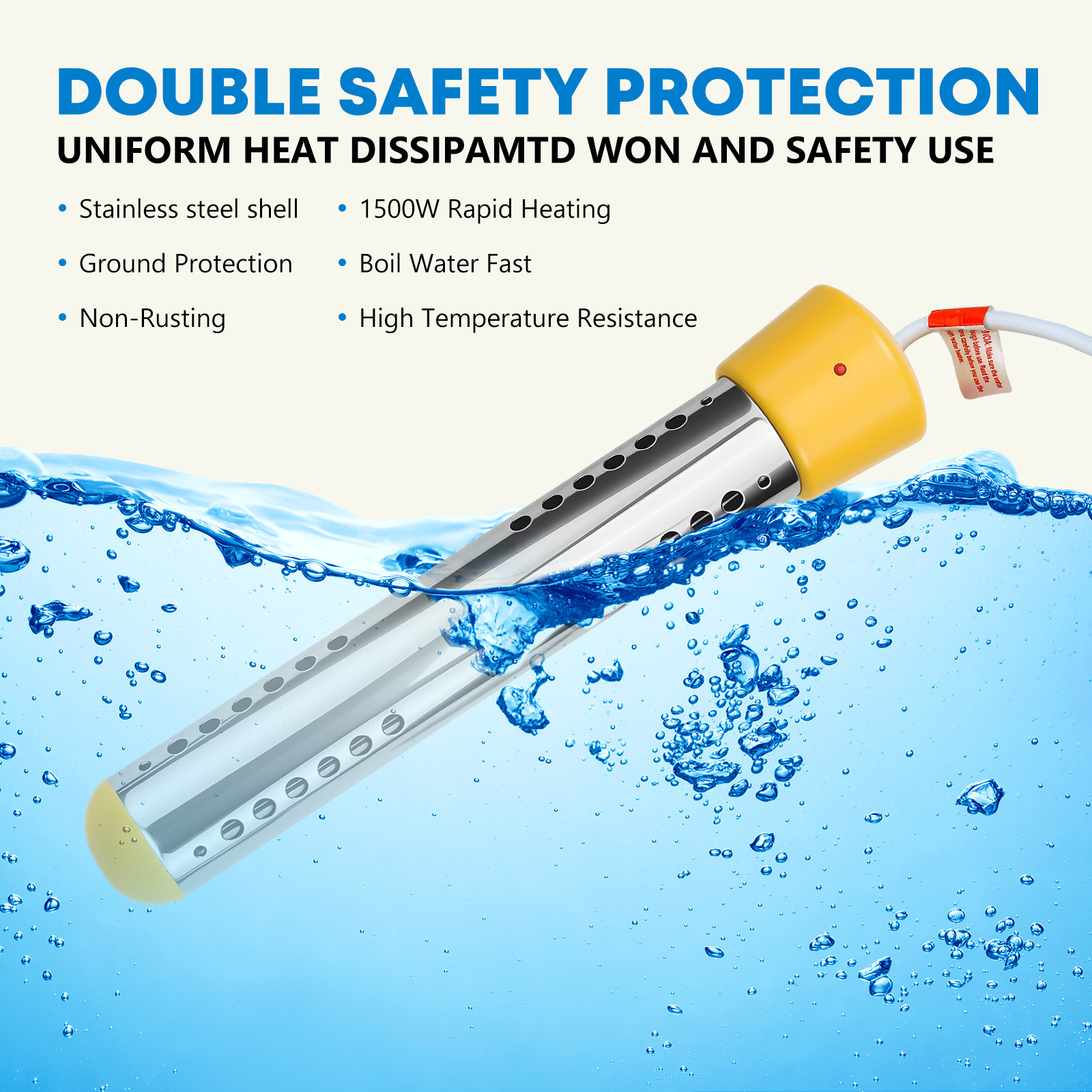 1500W 110V Water Heater Portable Electric Immersion Element Bucket Boiler Travel