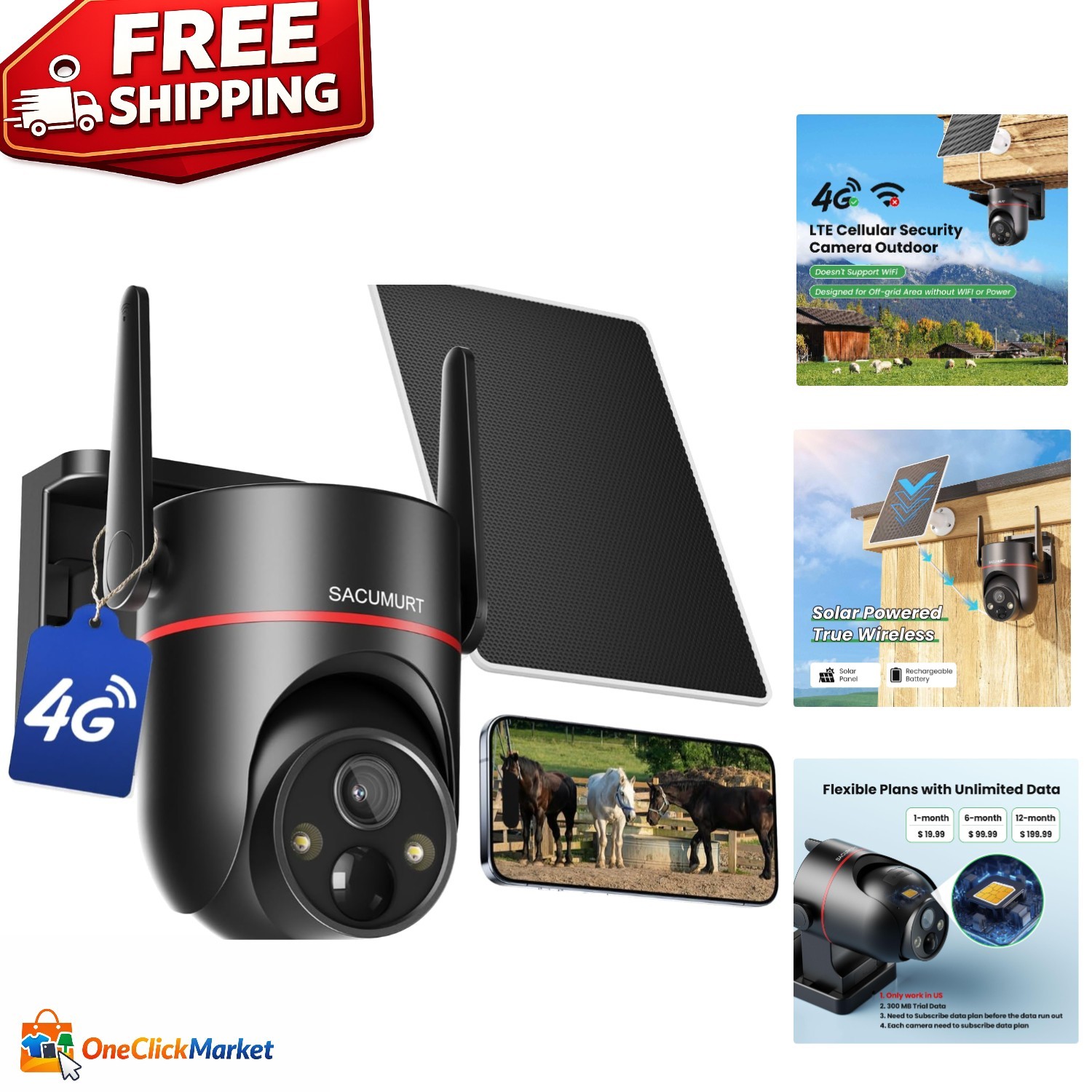 No WiFi Needed 4G LTE Wireless Security Camera with 2K HD Color Night Vision