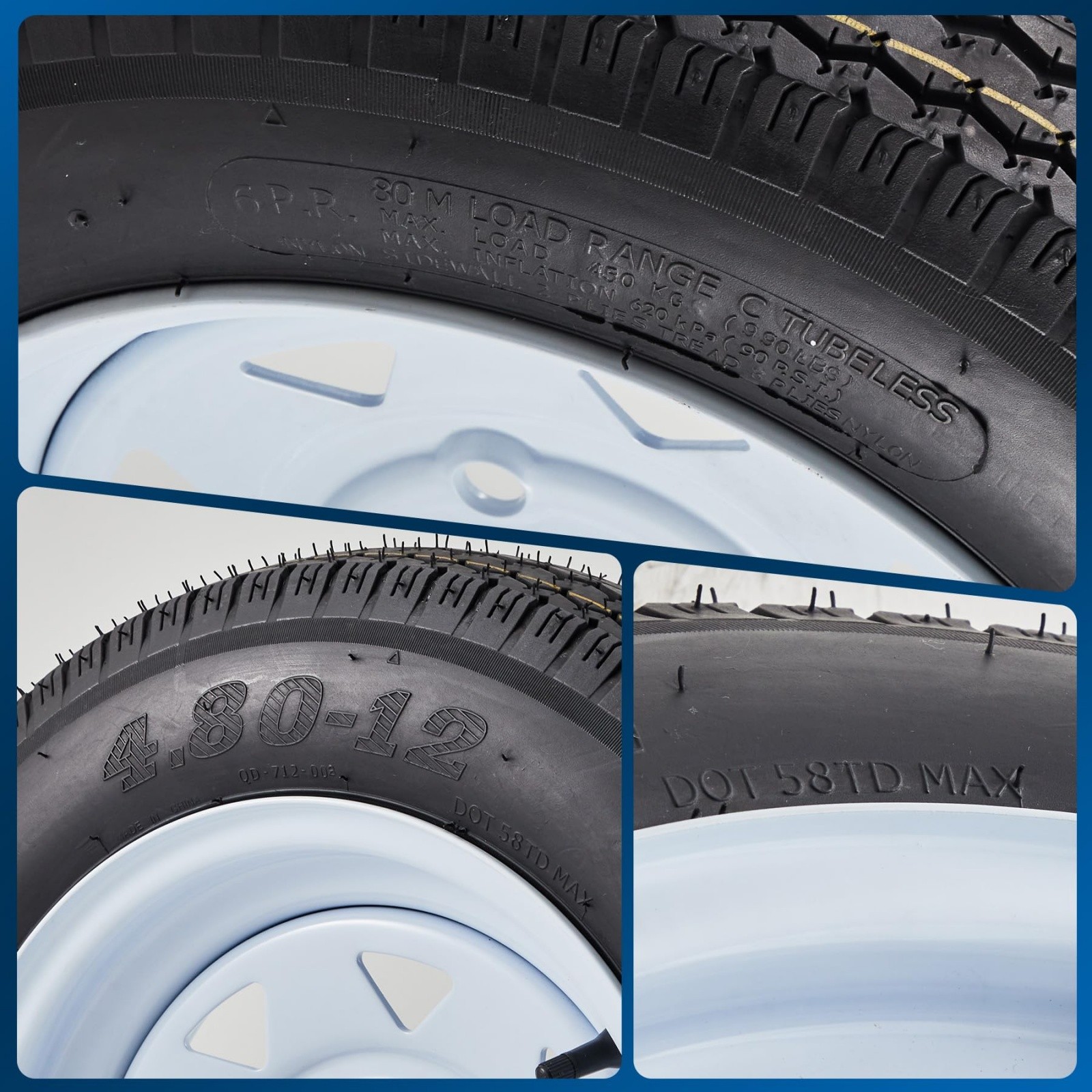 2 Pack 4.80-12 Trailer Tires with 12" Rims 5 Lug on 4.5" Center Bore 2.95" 6Ply