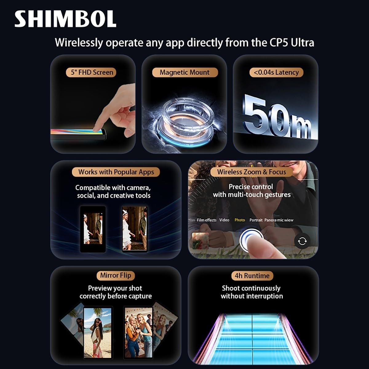 Shimbol CP5 Ultra 5" Vlog Selfie Monitor Screen iPhone Touchscreen Phone Monitor
