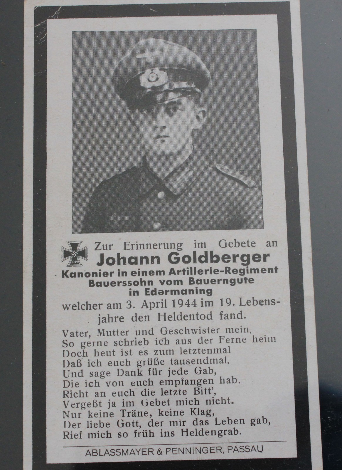 WWII German KIA Soldier Death Cards -Set of 4 Memorial Prints Original