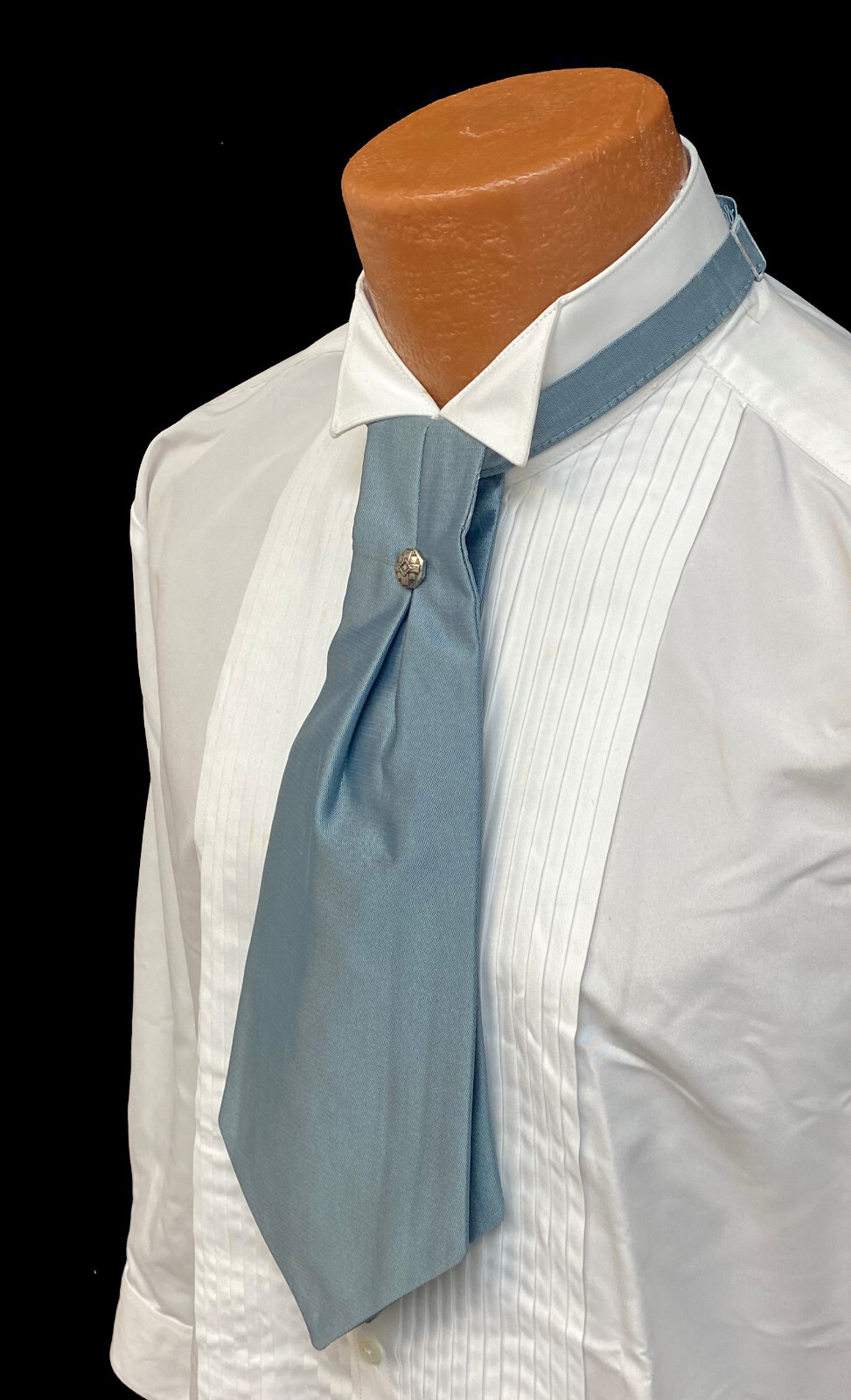 Slate Blue Cravat with Tie Pin Pre-Tied Ascot Necktie Victorian Costume Formal