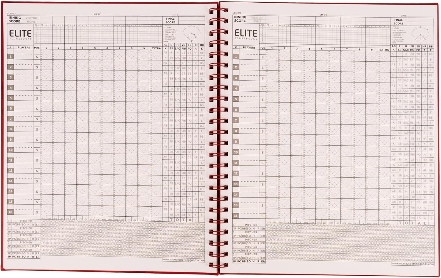 Elite Scorebooks Premium Baseball/Softball Scorebook - 60 Games