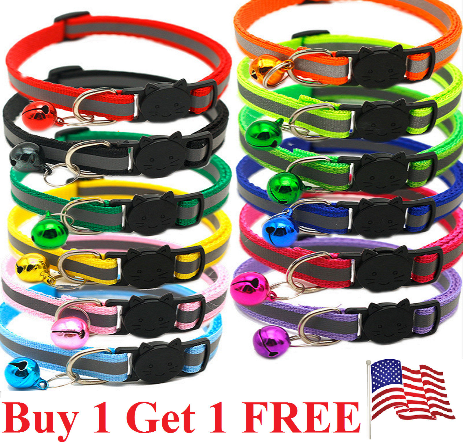 Adjustable Reflective Nylon Breakaway  Cat Collar Bell For kitten  Puppy Pet