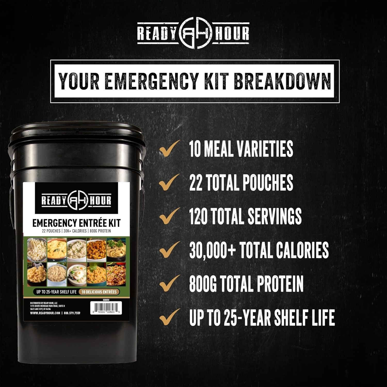 Ready Hour 120 Serving Freeze Dried Food Bucket Emergency Survival Meals Kit