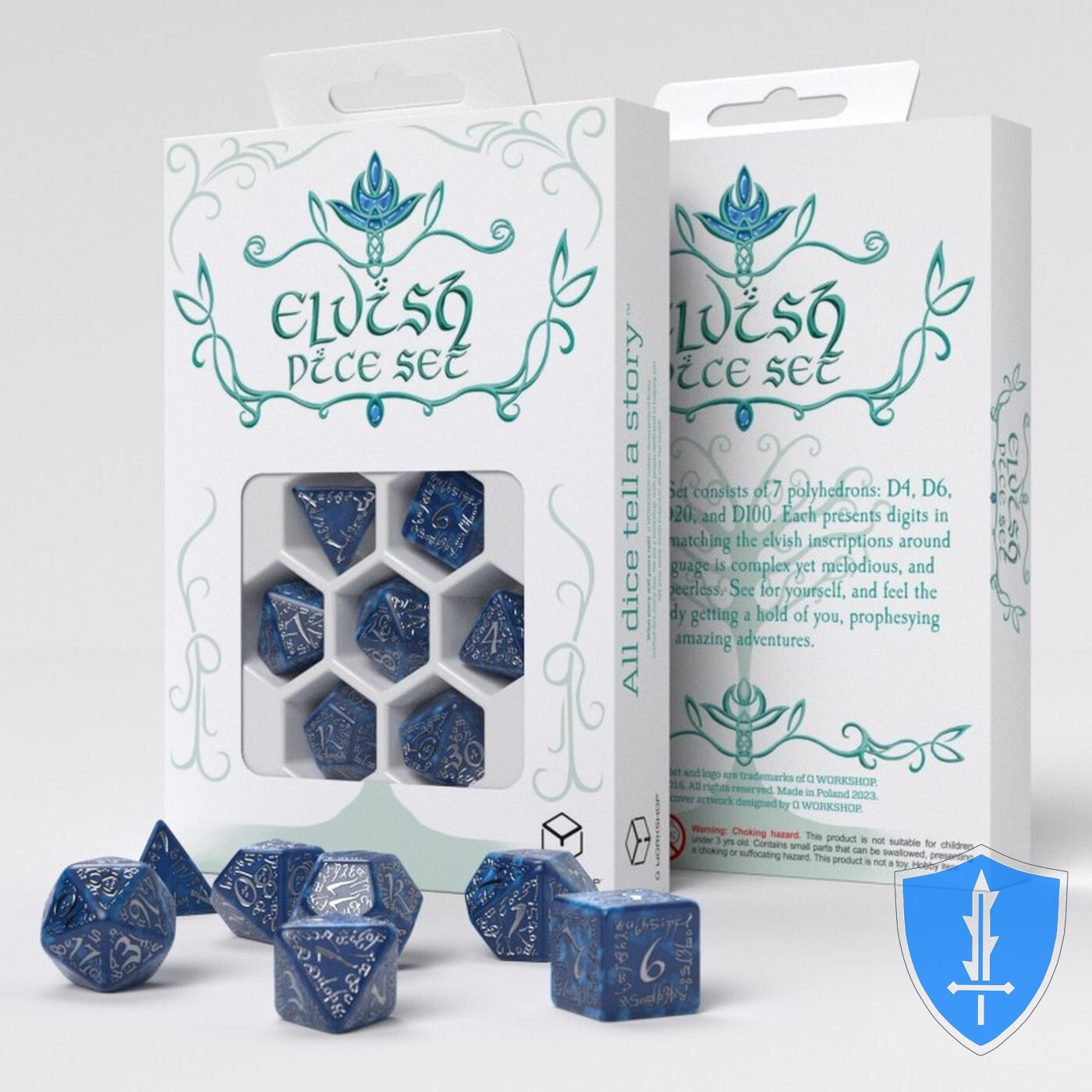 Q-Workshop Elvish Cobalt & Silver Dice Set (7) D&D RPG