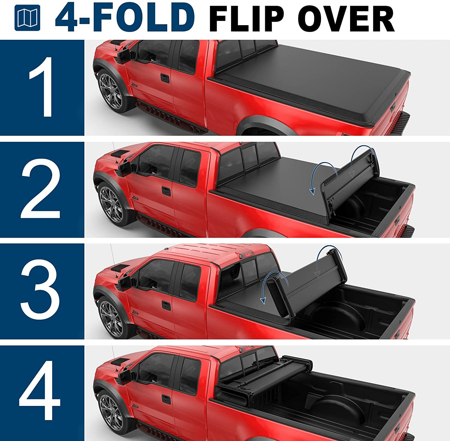 5.5FT Quad Fold/4 Fold Soft Truck Bed Tonneau Cover For 2015-2024 Ford F150