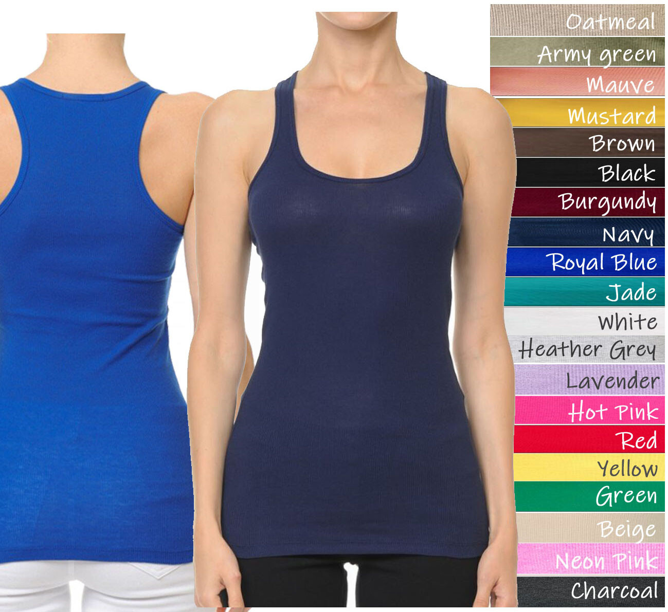 (Ambiance) Ribbed Racer Back Tank Top Long Basic Muscle Shirt Junior & Plus Size