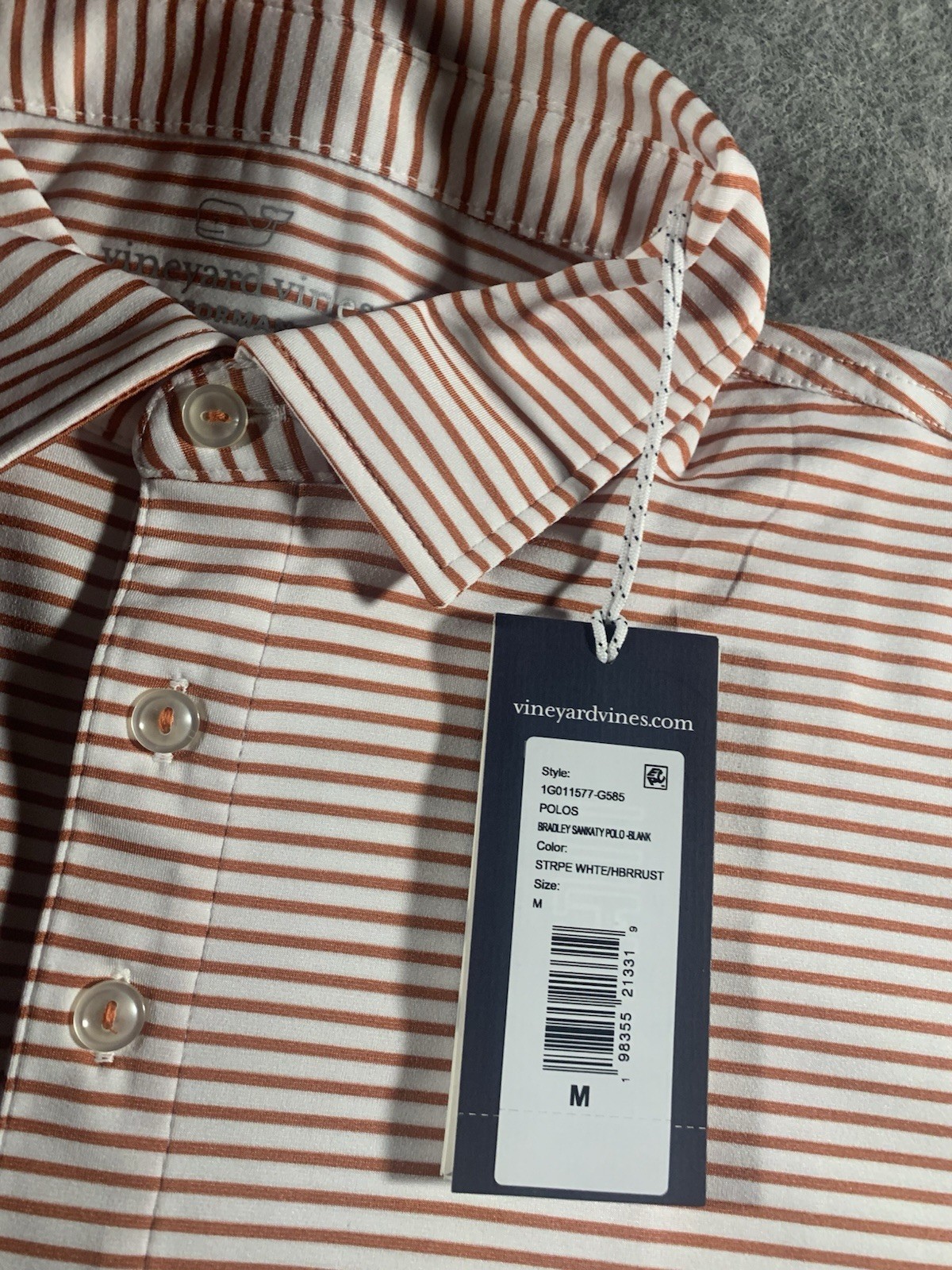 NWT Vineyard Vines Performance Golf Red / White Striped Polo Shirt Mens Size M