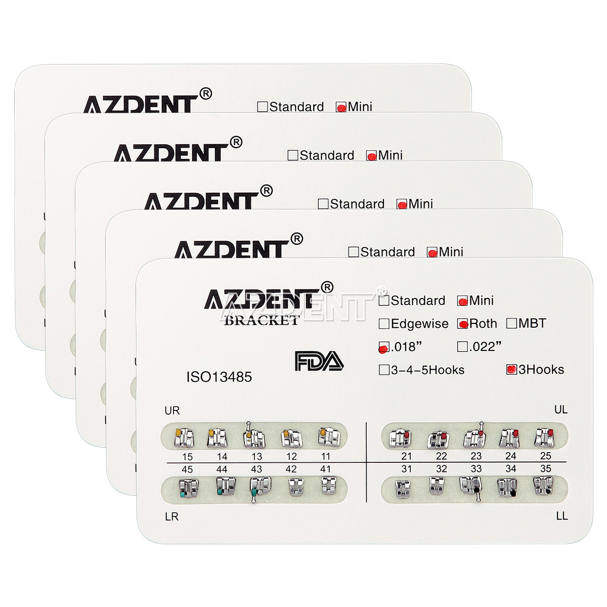 AZDENT Dental Orthodontic Braces Brackets Mini Roth.022 Hook345/Arch Wire Nature