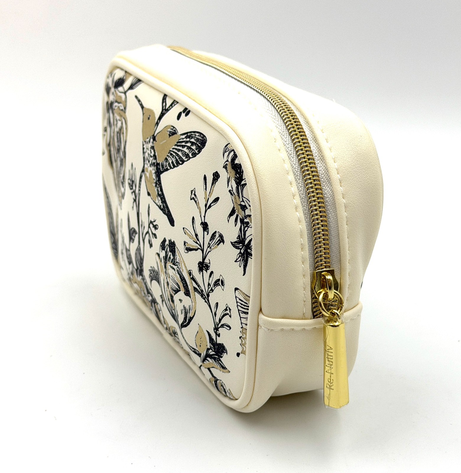 Estee Lauder Faux Leather Flower & Bird Print Makeup Bag with Zipper