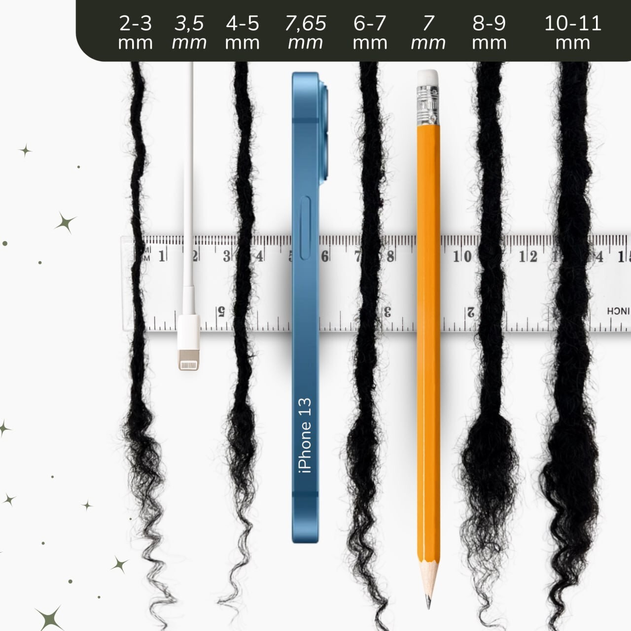 Textured interlocd human hair Dreadlock extensions, blunt tips, length: 4 ''- 60